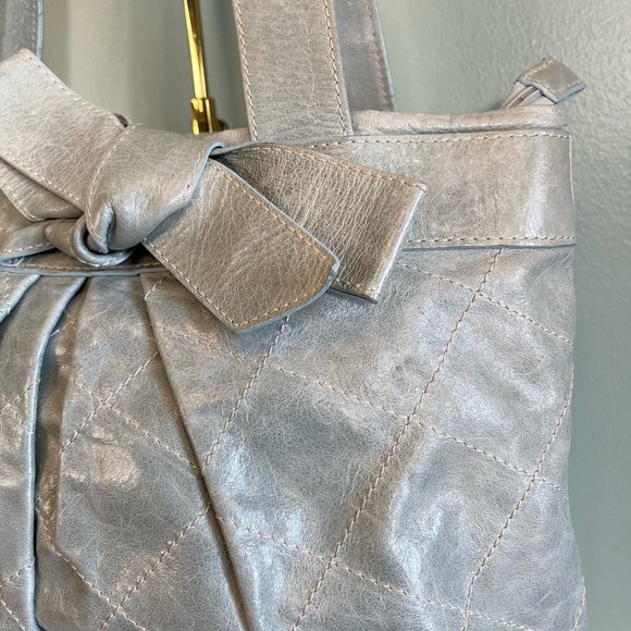 Roberta Gandolfi Women's Gray Genuine Leather Big Ribbon Tote Carryall Handbag - Picture 13 of 13